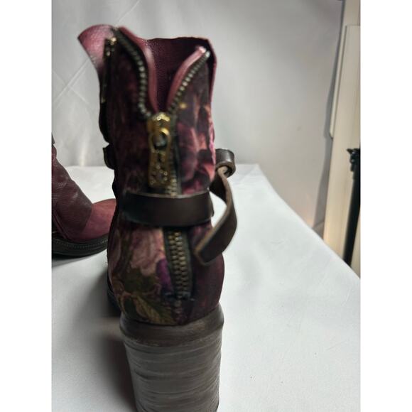 Women's A.S.98. Airstep Burgundy floral Leather Biker Ankle Boho Boots Sz37 EUR - Picture 12 of 12